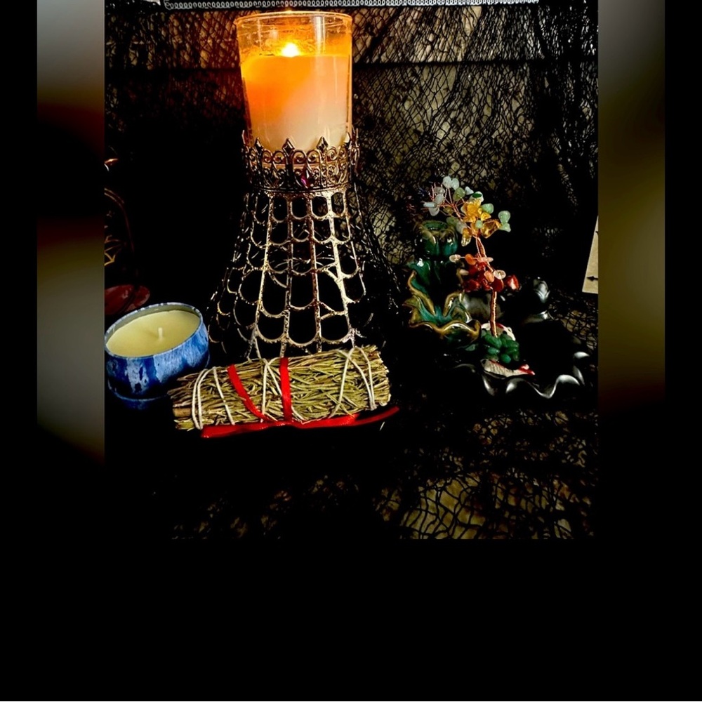 3 piece Chakras incense holder blue sage and candle